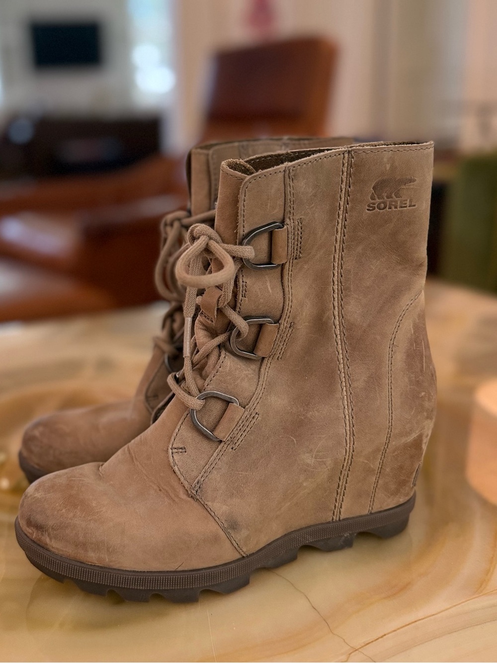 Sorel Joan of Arc Women's Brown Lace-Up Wedge Boots [like new never worn]